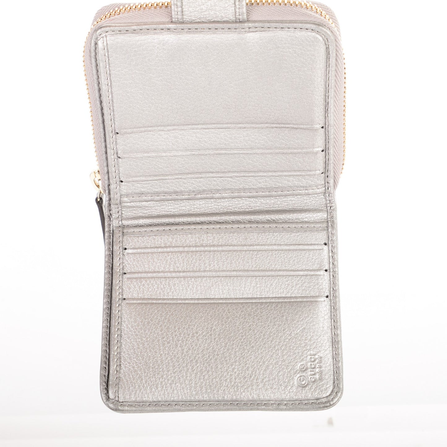 Calfskin Zip Around French Wallet Silver