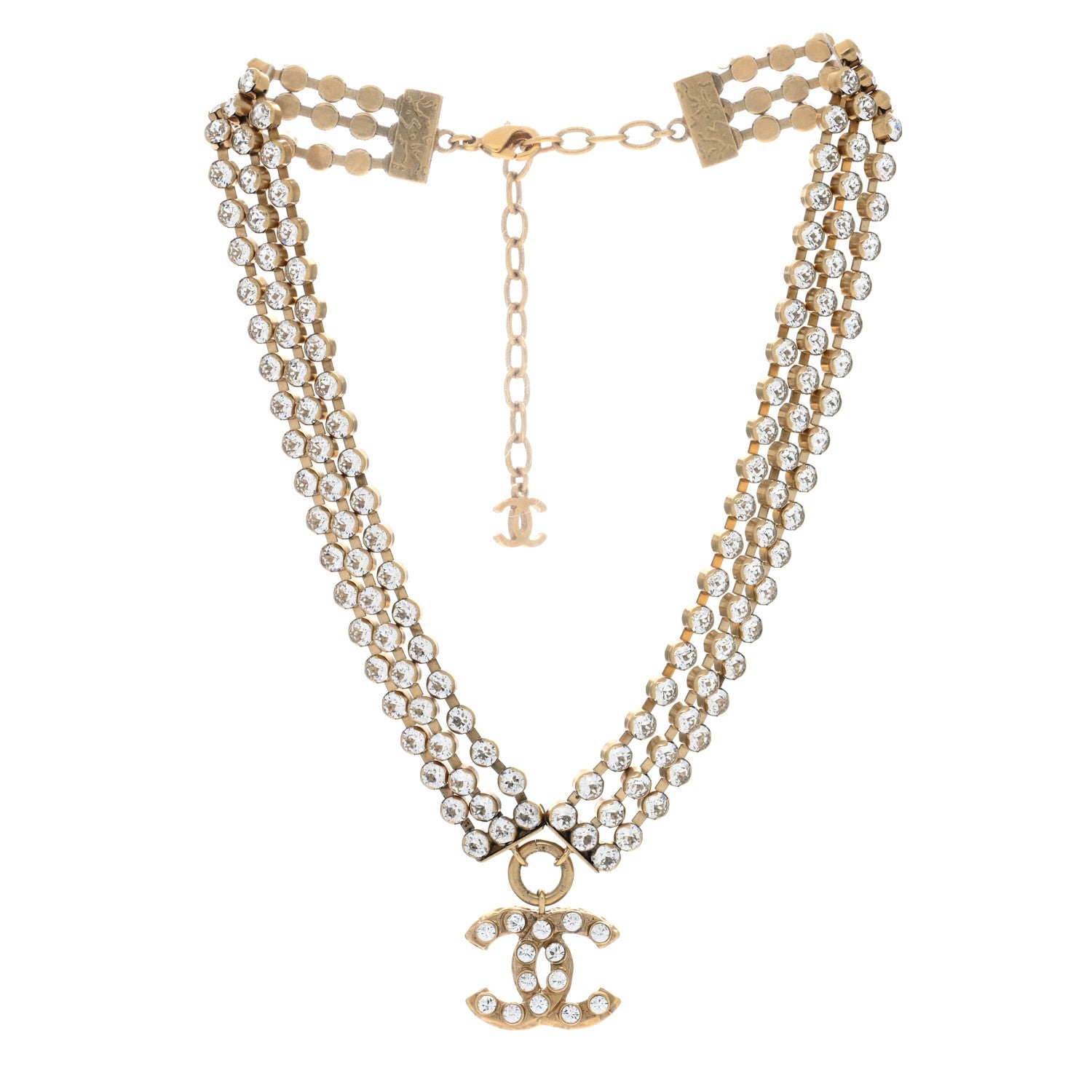 Chanel Metal Crystal CC Multi Strand Short Necklace Gold 2 of 4