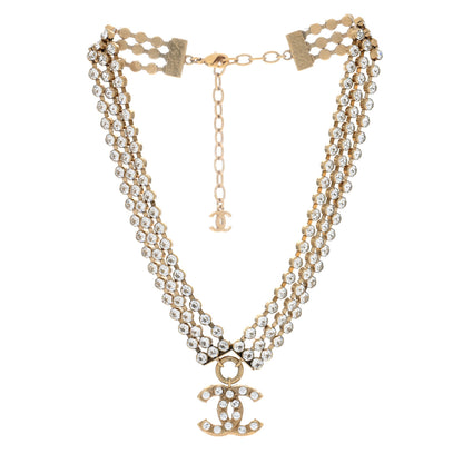Chanel Metal Crystal CC Multi Strand Short Necklace Gold 2 of 4