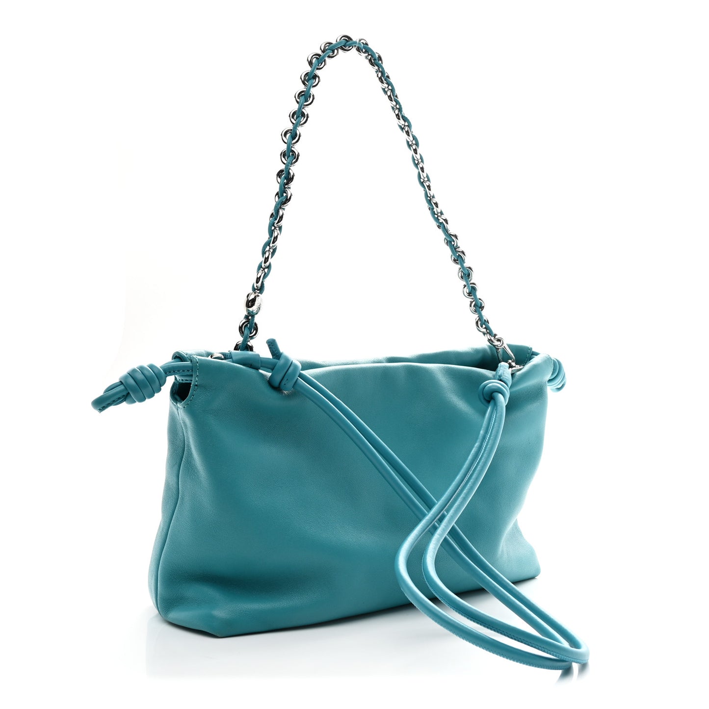 Mellow Nappa Medium Donut Chain Flamenco Knot Clutch Deep Turquoise
