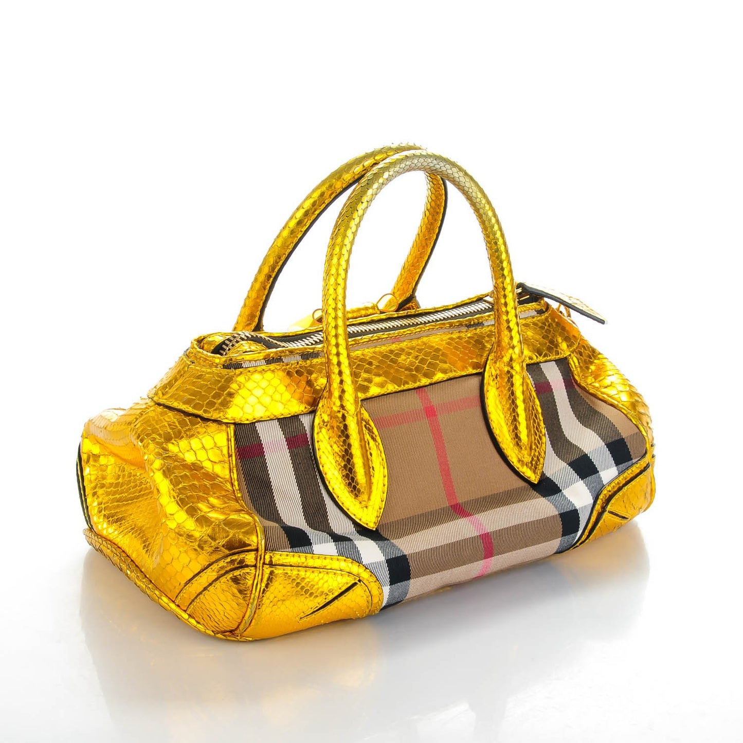 Prorsum House Check Python Medium Blaze Satchel Gold Metallic
