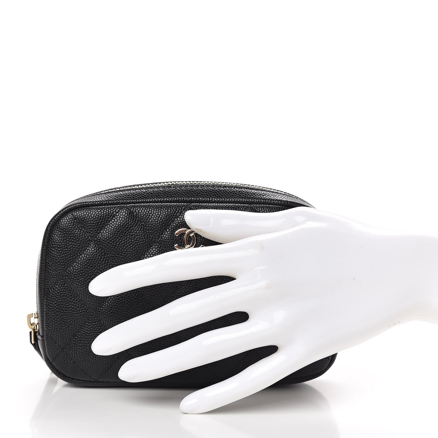 Caviar Quilted Small Curvy Pouch Cosmetic Case Black
