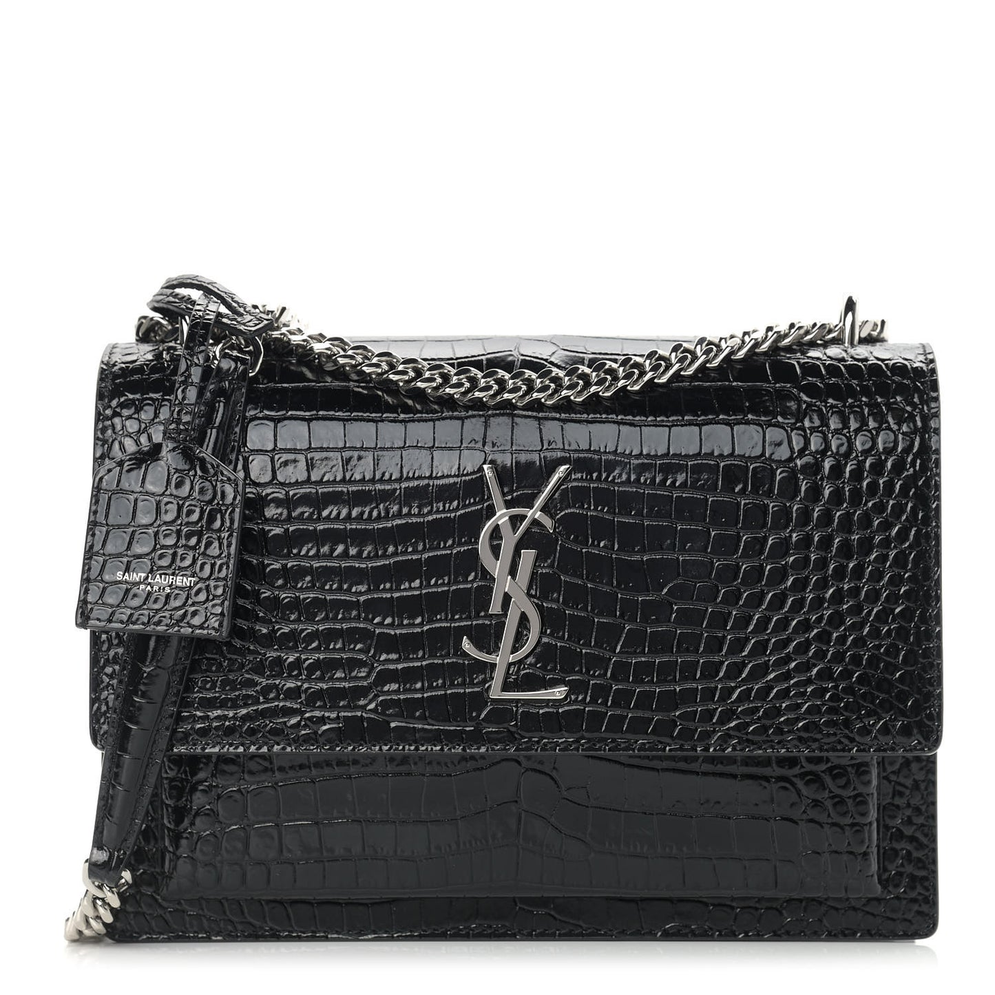 Calfskin Crocodile Embossed Medium Monogram Sunset Black