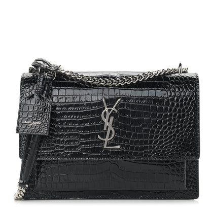 Saint Laurent Calfskin Crocodile Embossed Medium Monogram Sunset Black 1 of 9