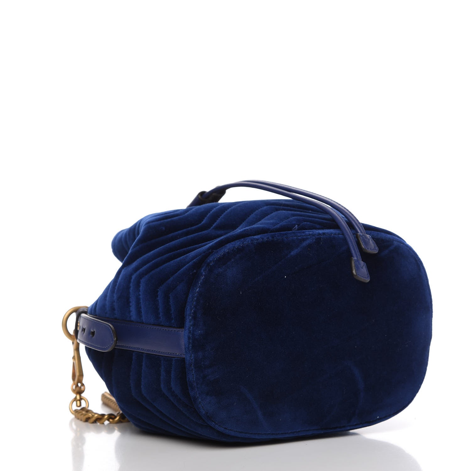 Gucci Velvet Matelasse GG Marmont Bucket Bag Cobalt Blue 4 of 10