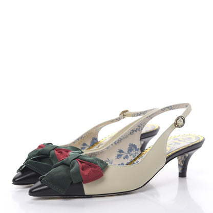 Gucci Malaga Kid Web Bow Jane Low Heel Slingback Pumps 35.5 Off White 3 of 8