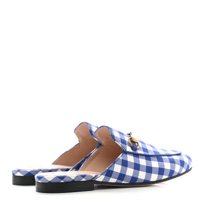 Gucci Cotton Gingham Womens Princetown Slippers 36 White Blue 4 of 8