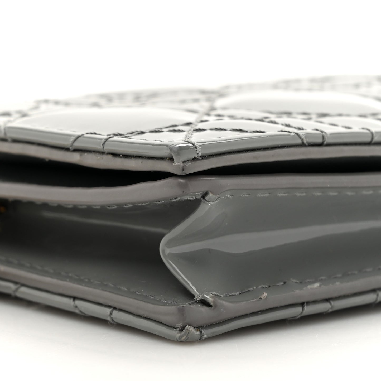 Patent Cannage Mini Lady Dior Wallet Grey