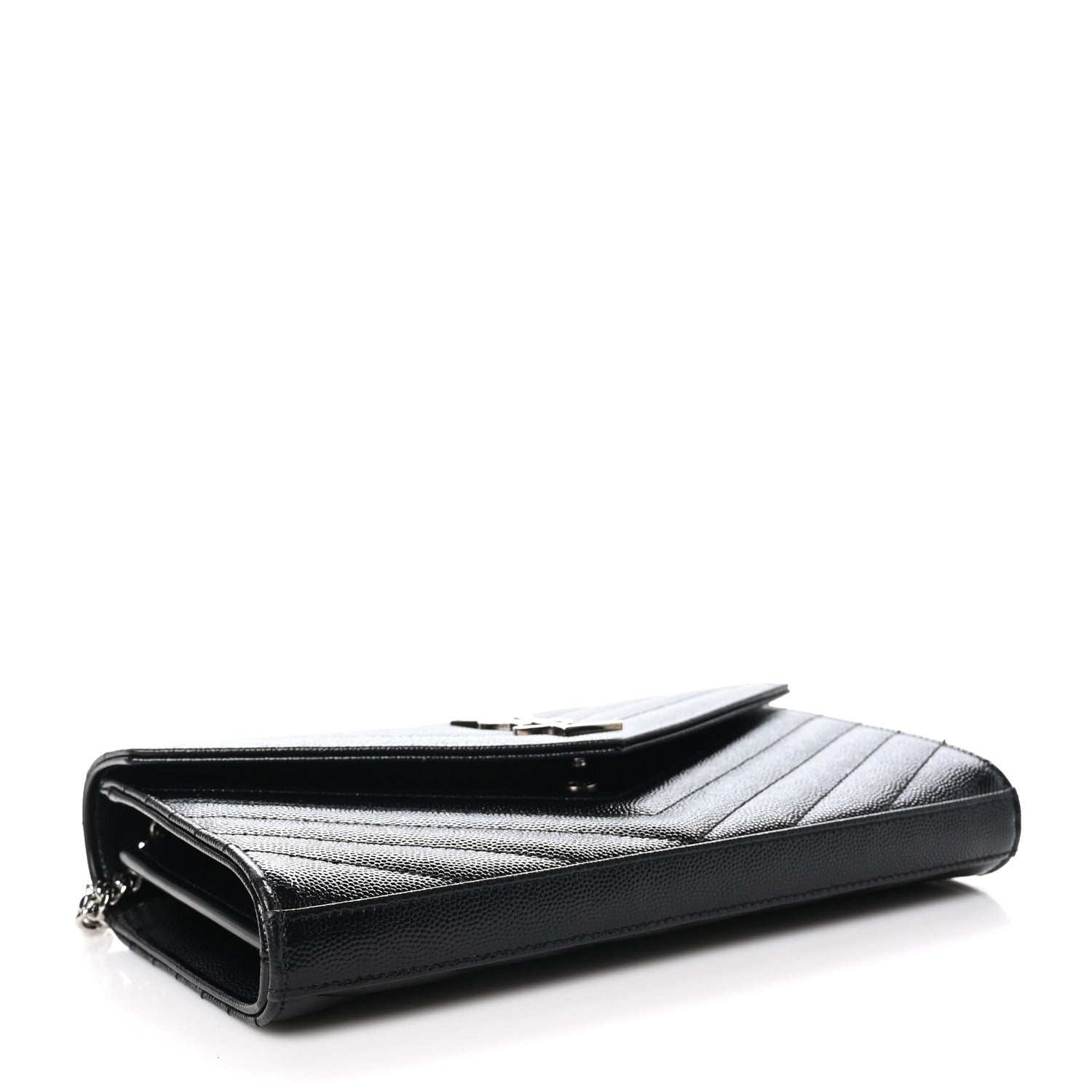 Saint Laurent Grain De Poudre Matelasse Chevron Monogram Chain Wallet Black 4 of 11