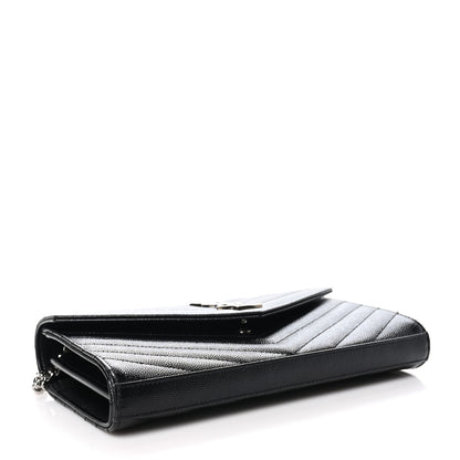 Saint Laurent Grain De Poudre Matelasse Chevron Monogram Chain Wallet Black 4 of 11