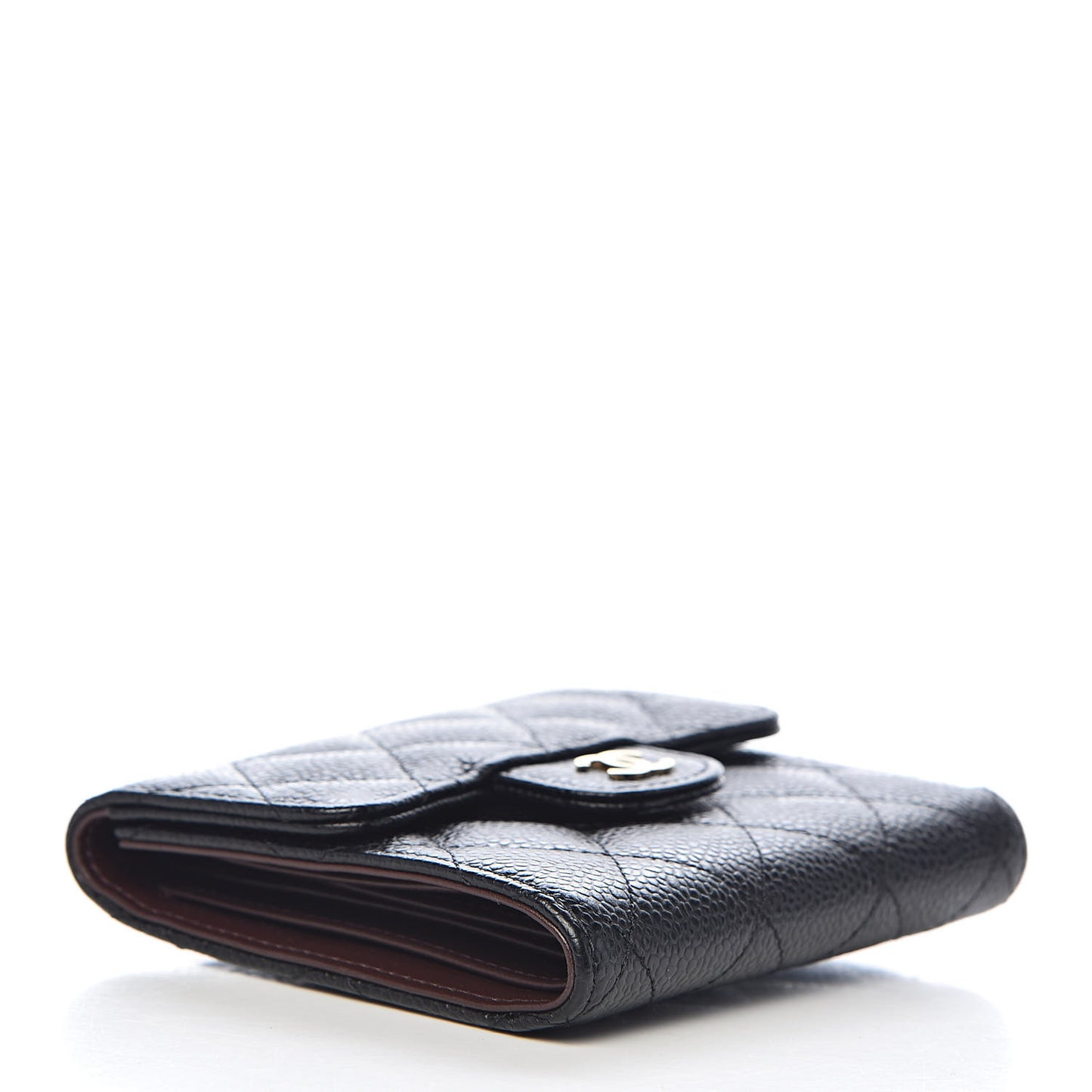 Caviar Quilted Compact Flap Wallet Black