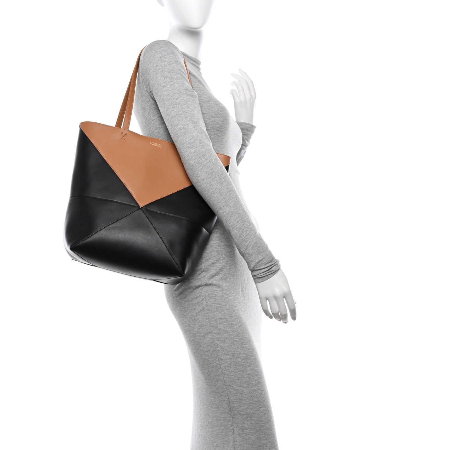 Loewe Shiny Calfskin Medium Puzzle Fold Tote Warm Desert Black 2 of 9