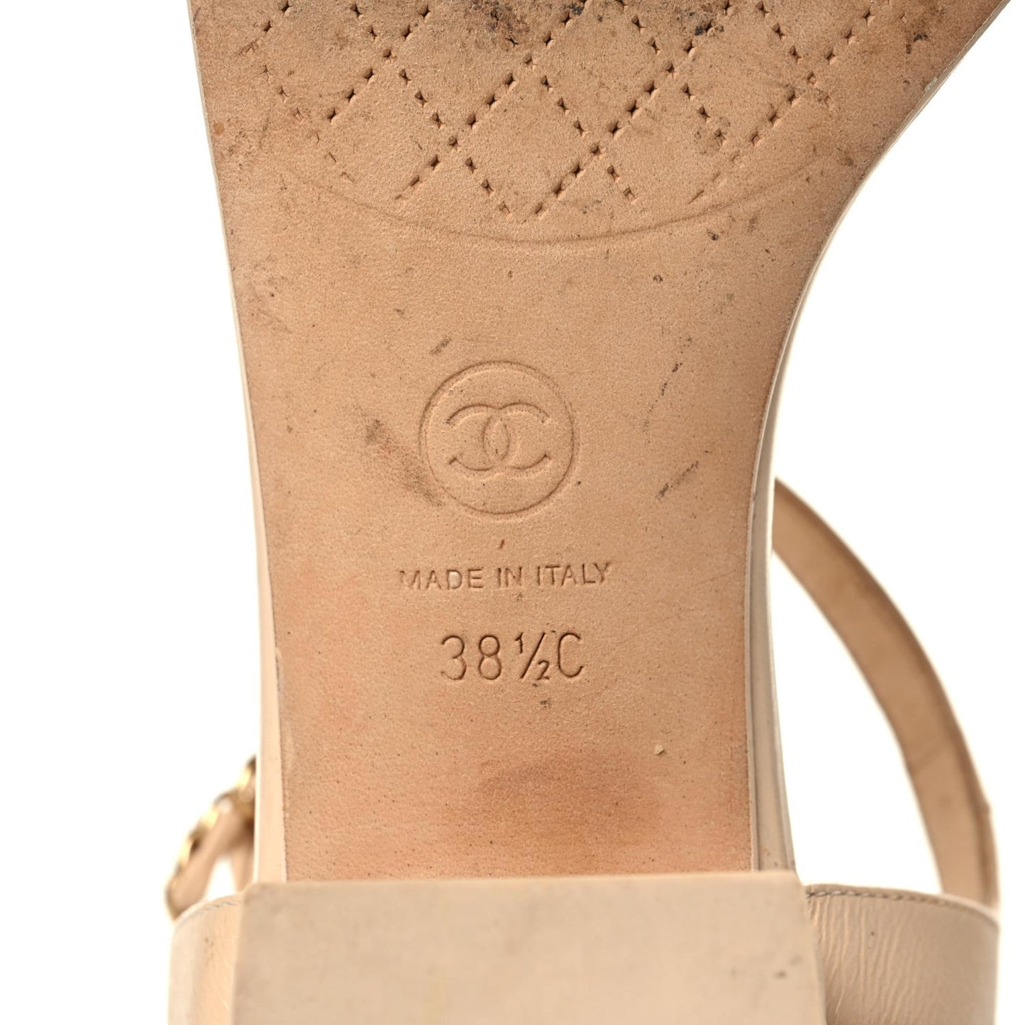 Lambskin Chain CC Logo Thong Sandals 38.5 Beige