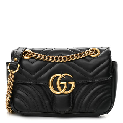 Gucci Calfskin Matelasse Mini GG Marmont Shoulder Bag Black 1 of 9