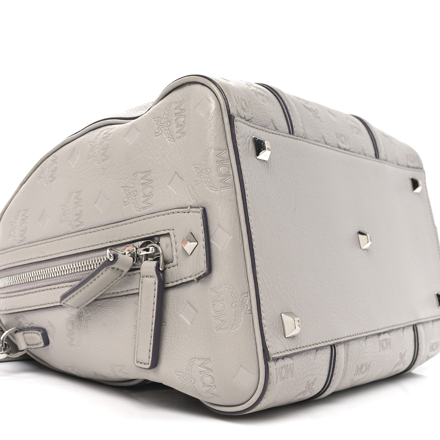 MCM Calfskin Ottomar Monogram Essential Boston Bag Dove 8 of 9