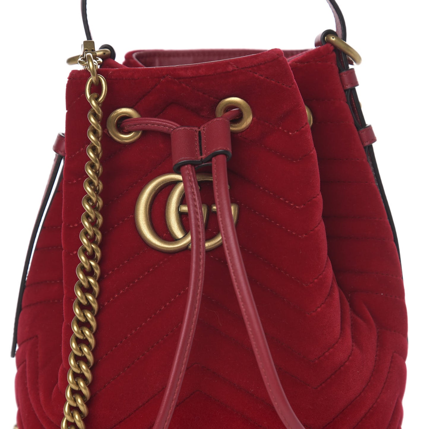 Velvet Matelasse GG Marmont Bucket Bag Hibiscus Red