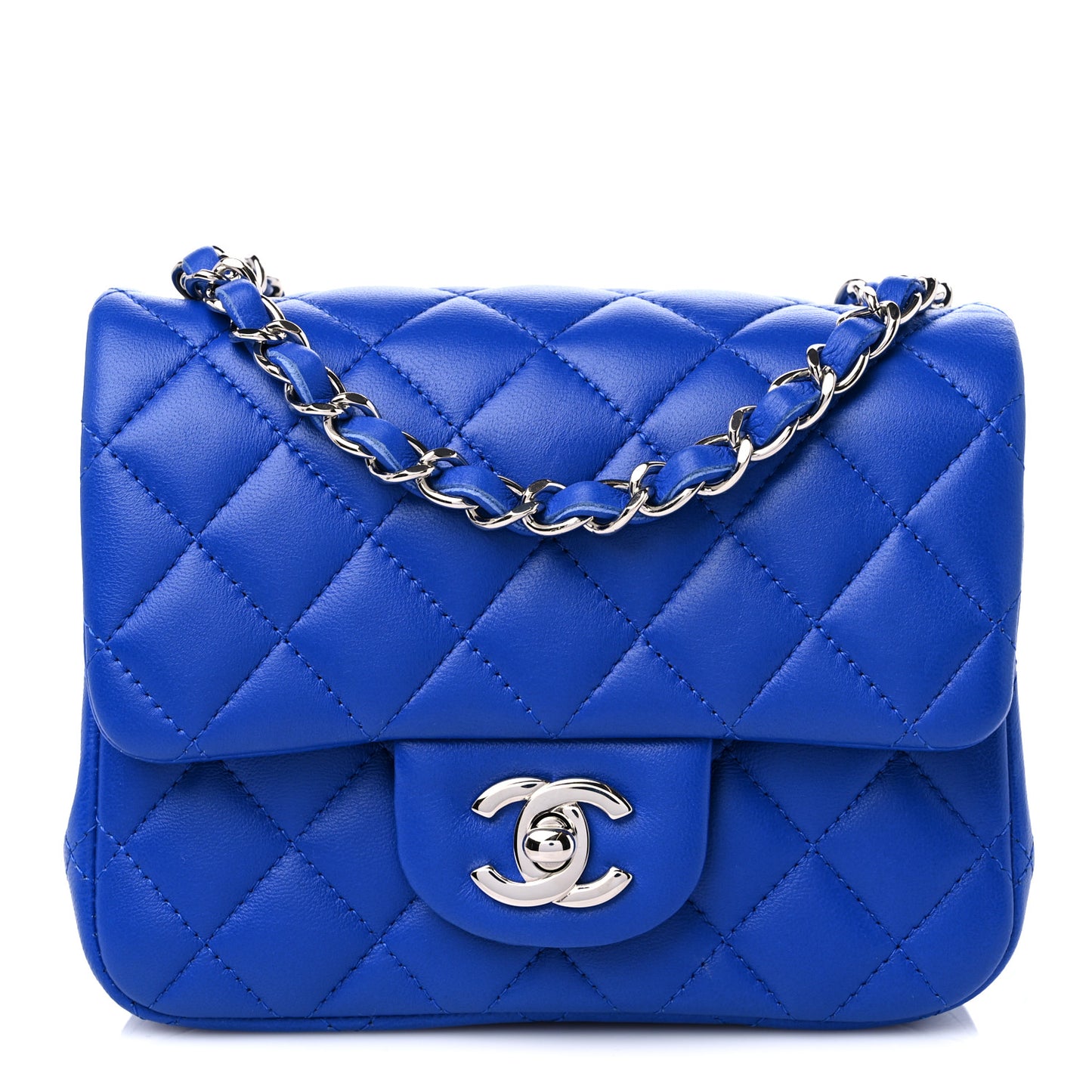 Lambskin Quilted Mini Square Flap Blue