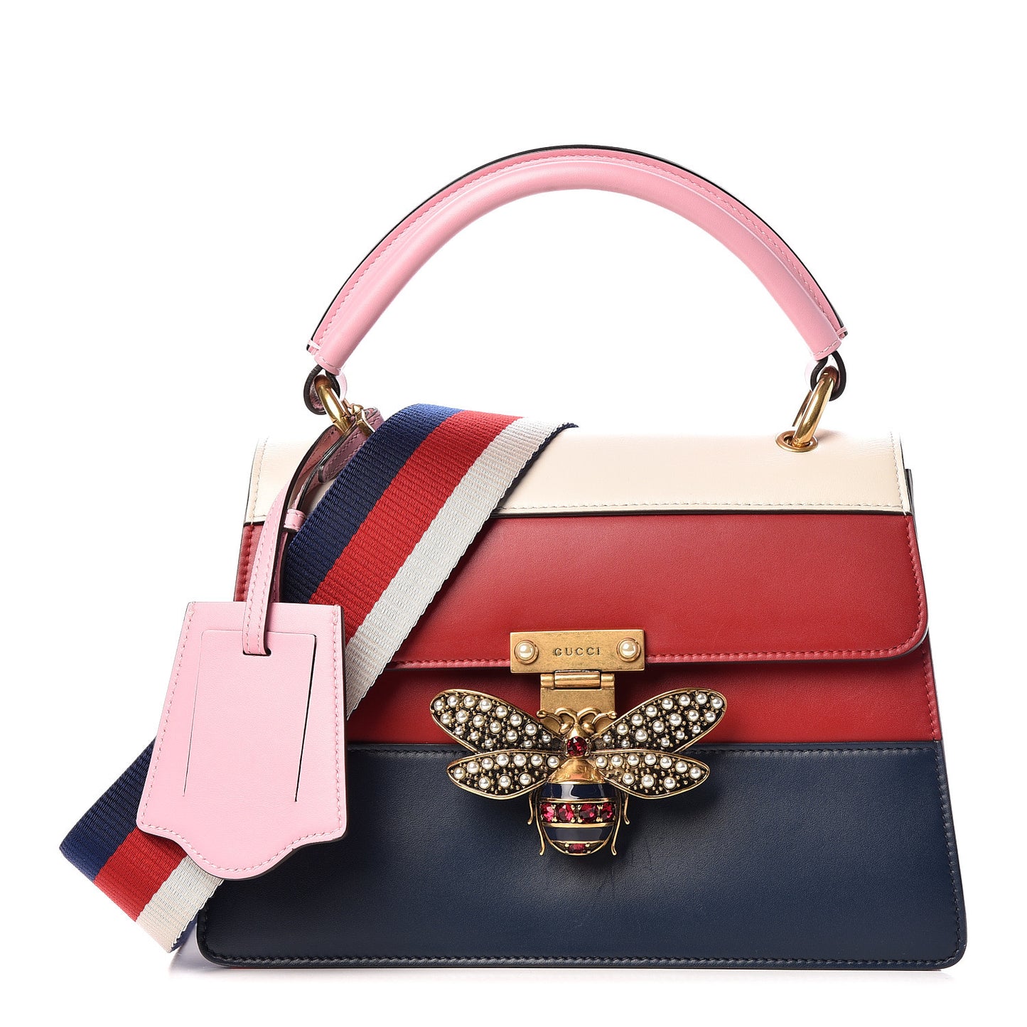 Calfskin Sylvie Web Small Queen Margaret Top Handle Bag Blue Agata Hibiscus Red Mystic White Sugar Pink