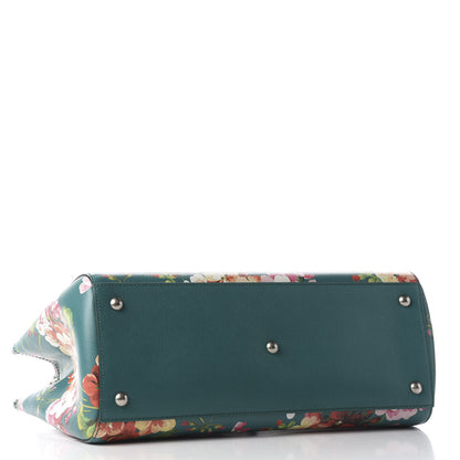 Gucci Shangai Calfskin Blooms Print Medium Bamboo Shopper Tote Bright Emerald Multicolor 3 of 10