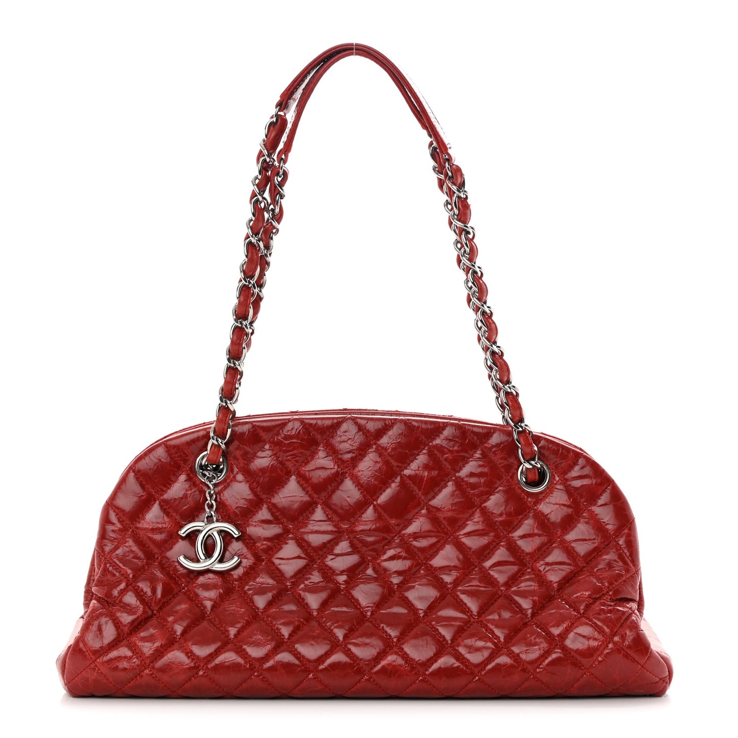 Glazed Calfskin Quilted Medium Just Mademoiselle Bowling Bag Red