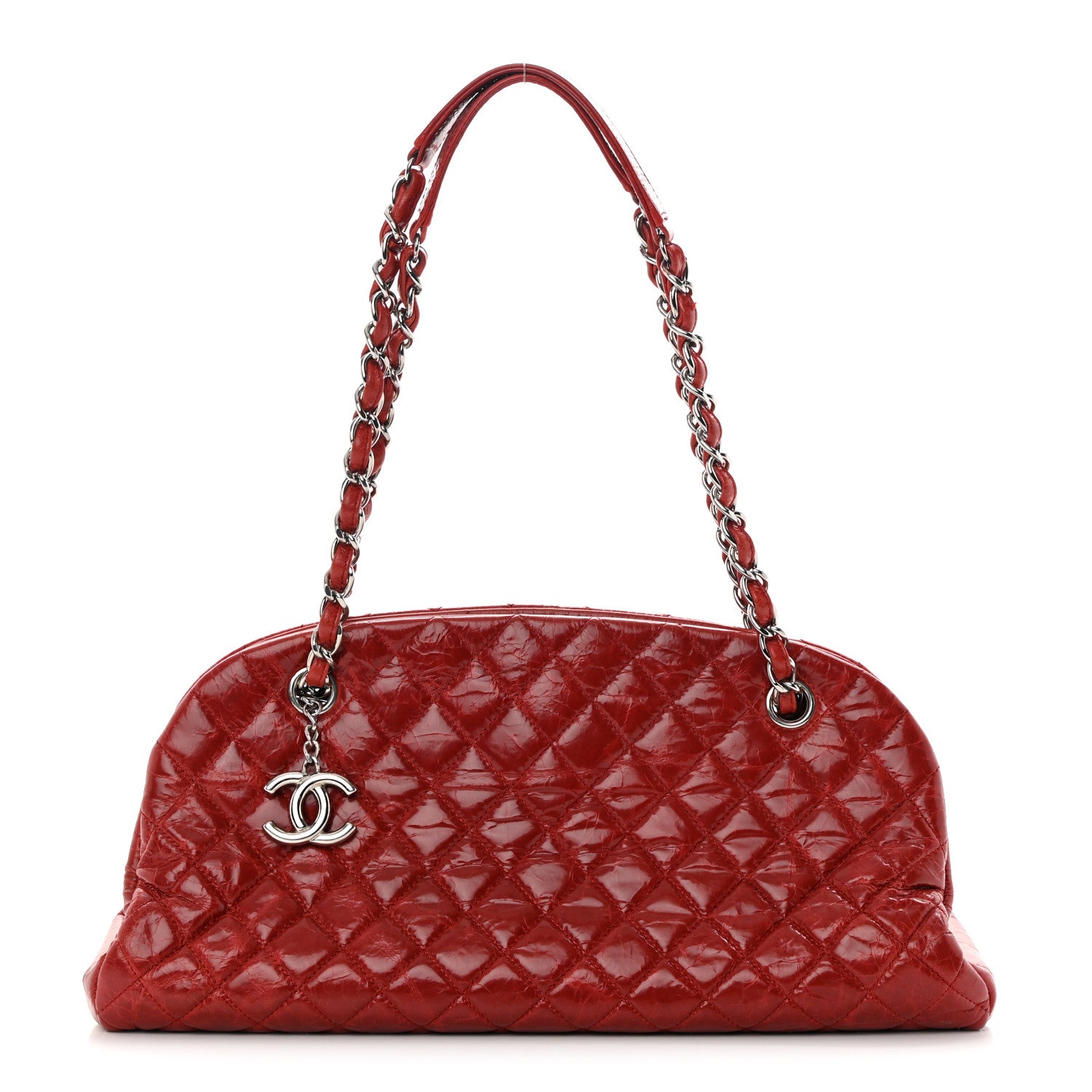 Chanel Glazed Calfskin Quilted Medium Just Mademoiselle Bowling Bag Red 1 of 13