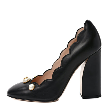 Gucci Malaga Kid Pearl Embellished Willow Loafer Pumps 39.5 Black 1 of 9