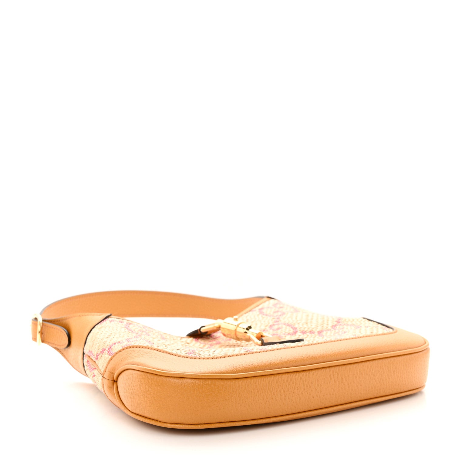 Gucci Raffia Textured Dollar Calfskin GG Monogram Small Jackie 1961 Hobo Natural Bright Hibiscus Sun Oil 4 of 12