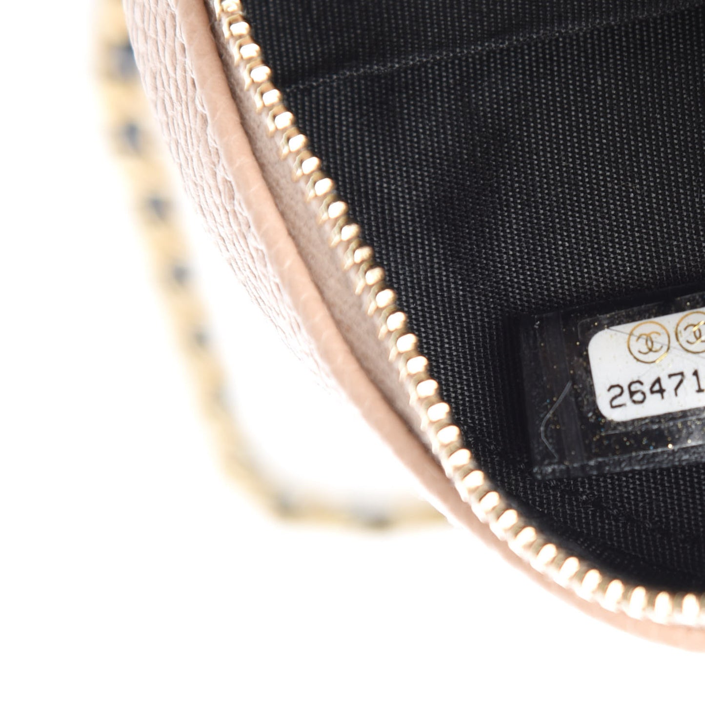 Caviar Quilted Round Filigree Crossbody Beige Black
