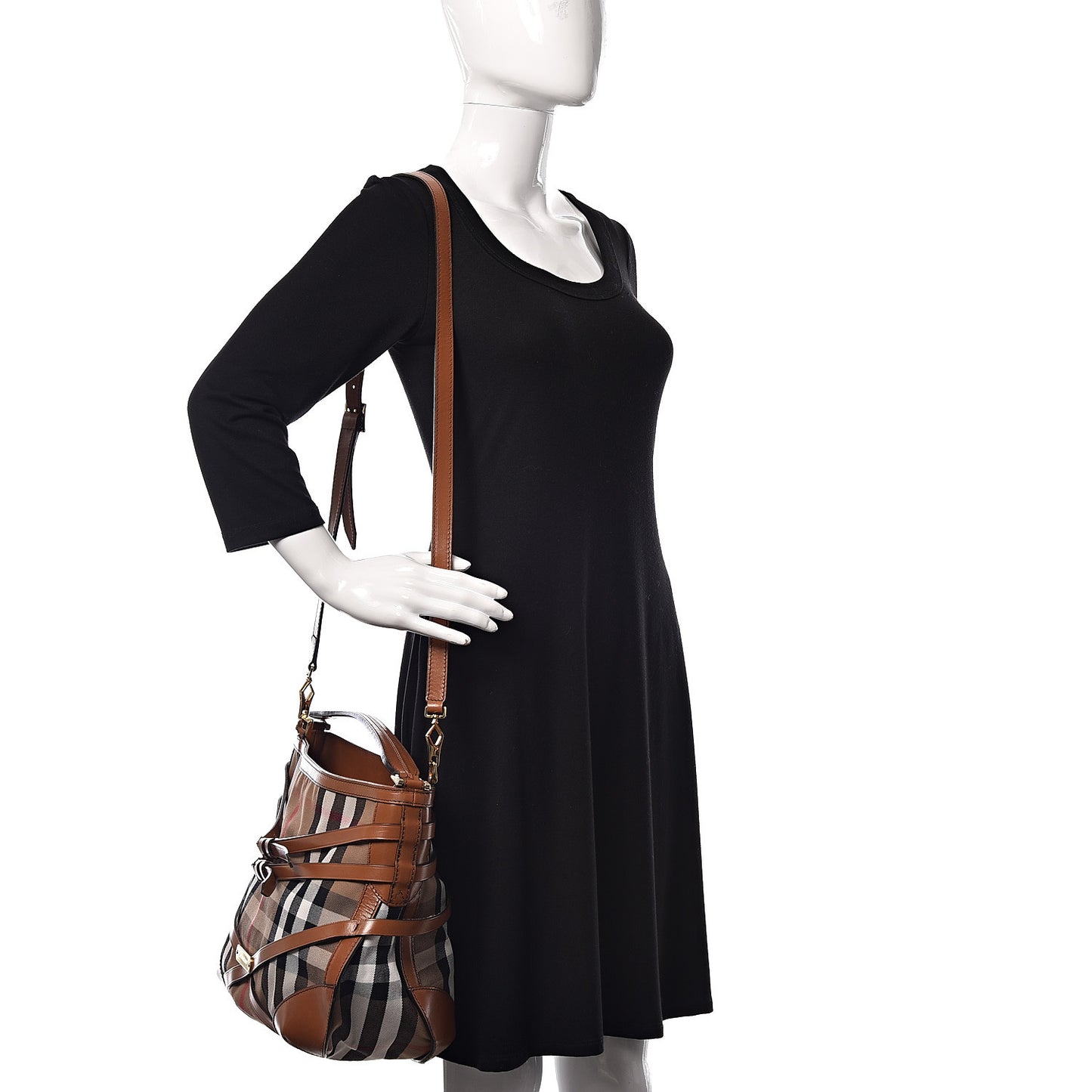 House Check Bridle Calfskin Small Dutton Hobo Light Tan