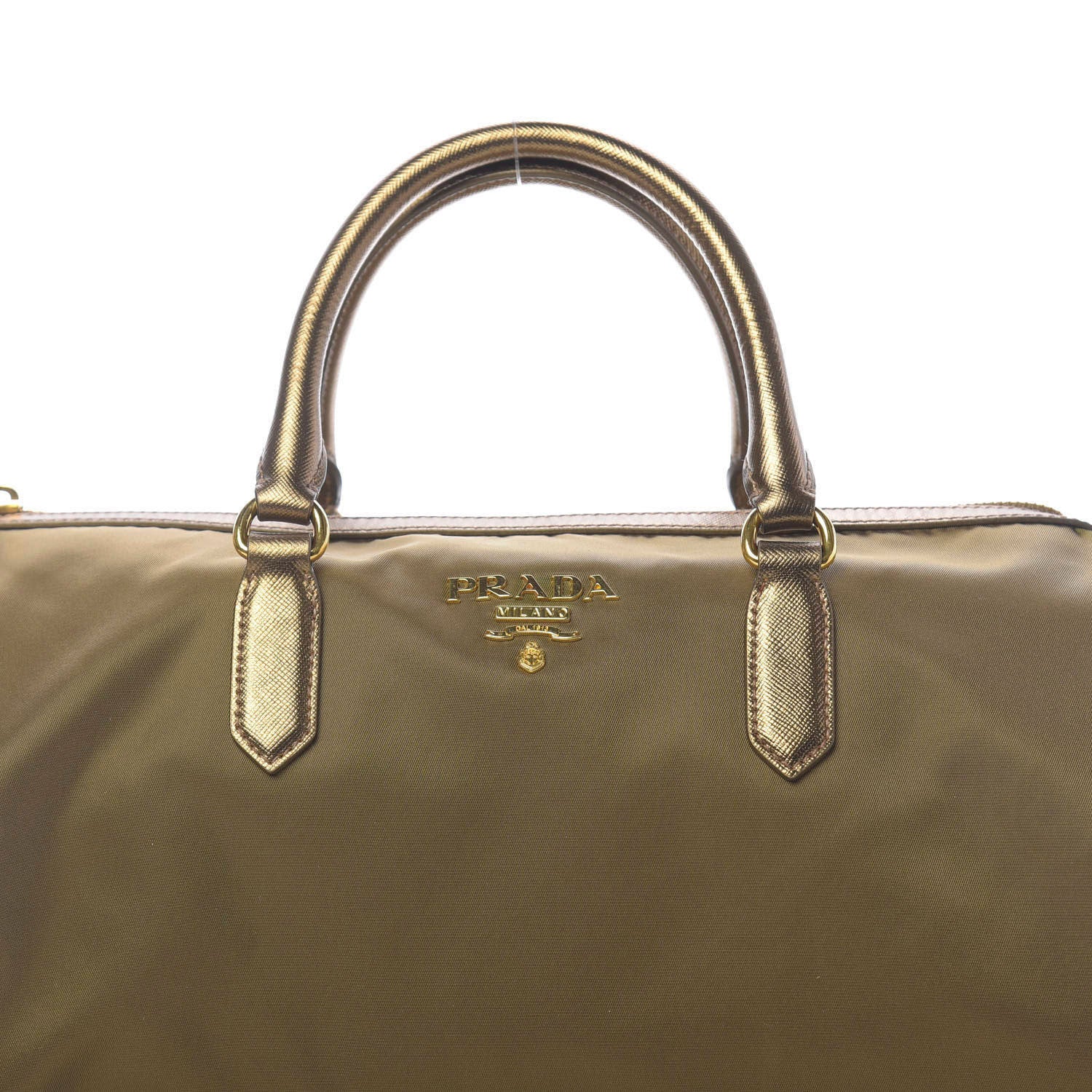 Prada Metallic Tessuto Nylon Saffiano Bauletto Gold 13 of 13