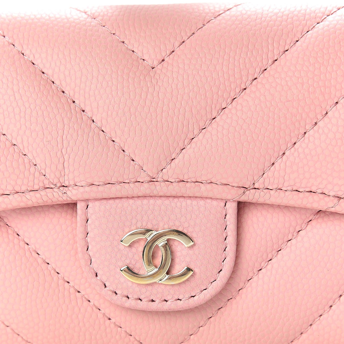 Caviar Chevron Quilted Flap Card Holder Pink