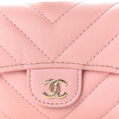 Chanel Caviar Chevron Quilted Flap Card Holder Pink 9 of 10