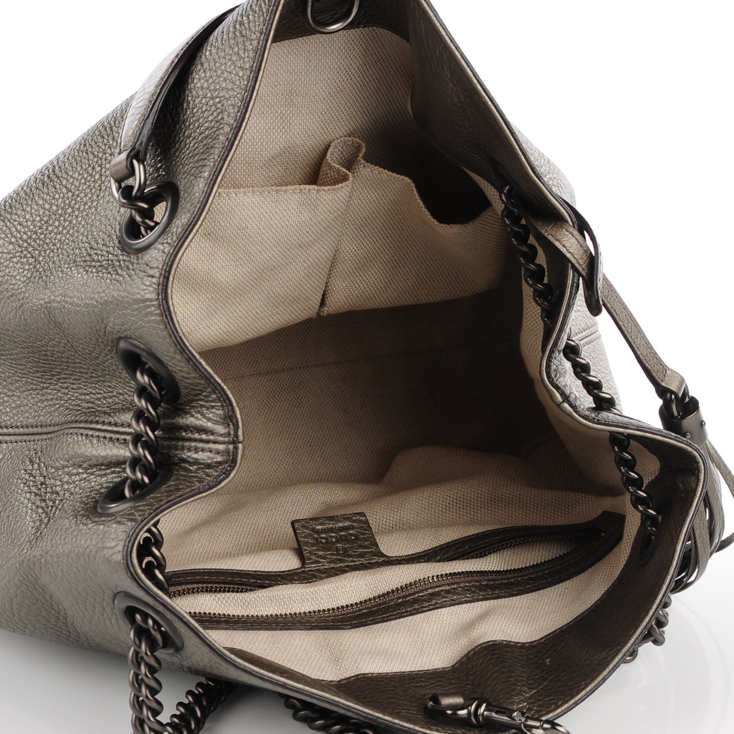 Gucci Metallic Pebbled Calfskin Medium Soho Chain Shoulder Bag Sasso 5 of 7