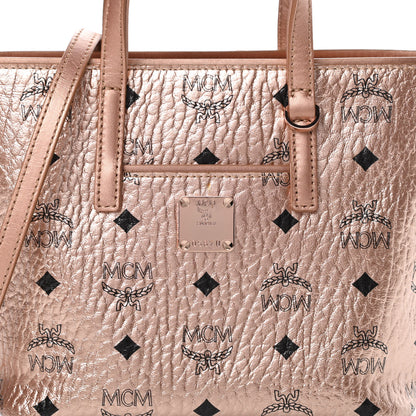 MCM Metallic Visetos Mini Anya Top Zip Shopper Tote Champagne Gold 8 of 10