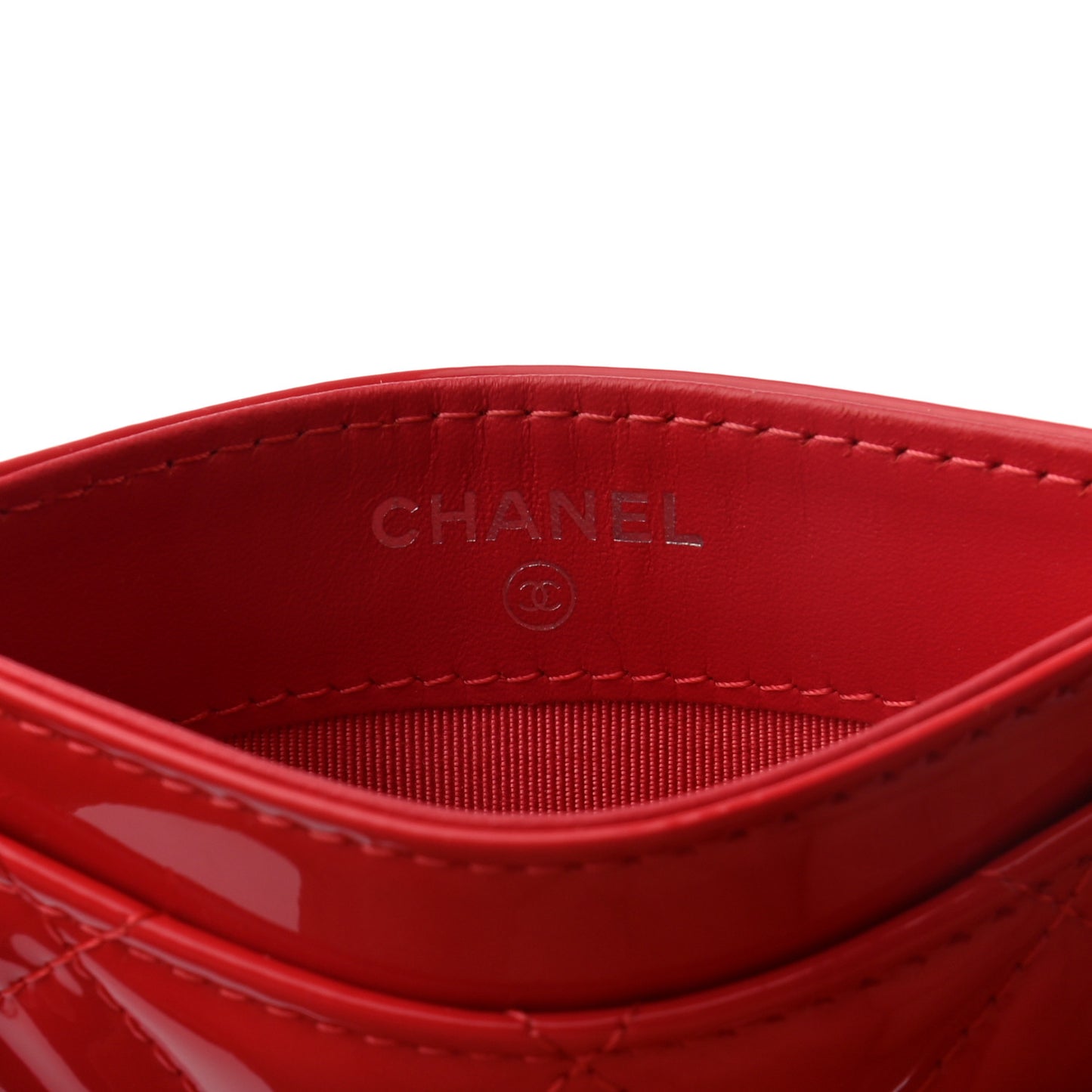 Patent Quilted Card Holder Red