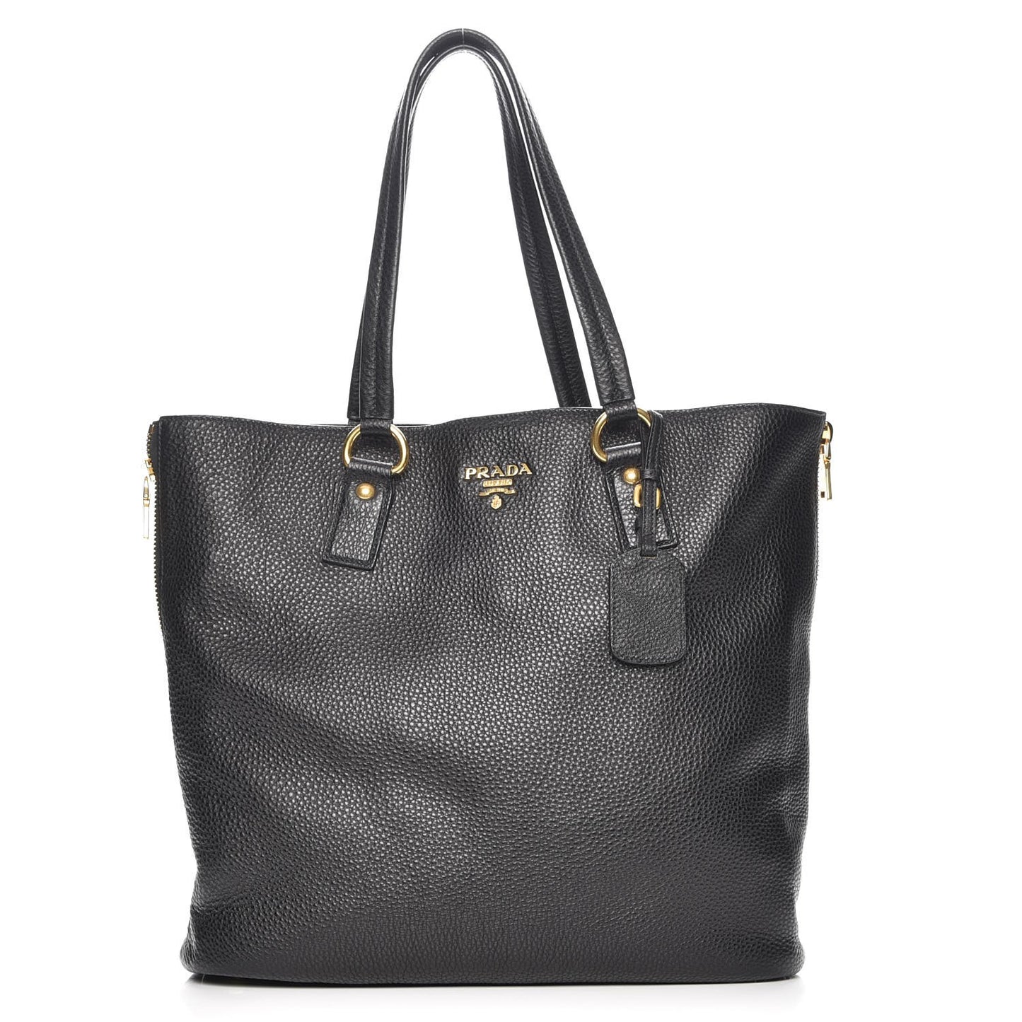 Vitello Daino Side Zip Tote Black