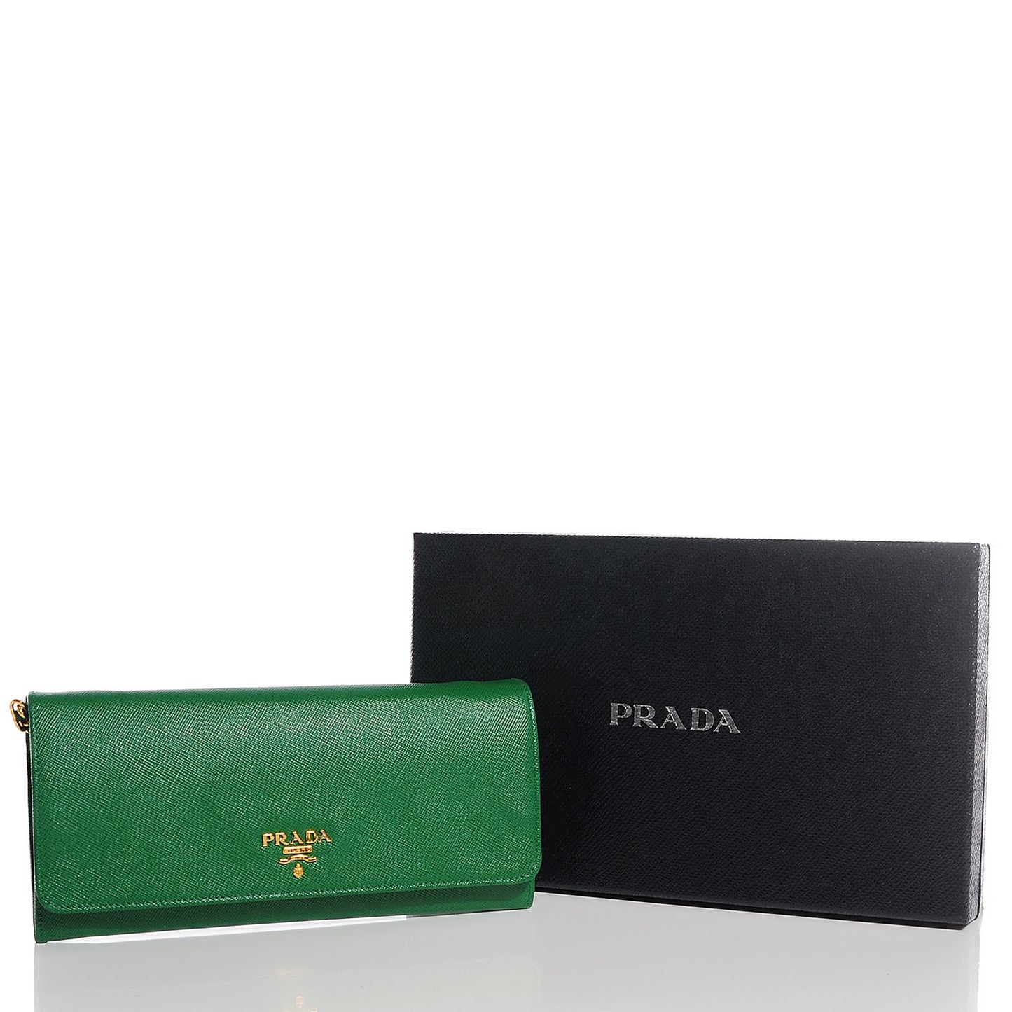 Saffiano Metal Oro Chain Wallet Verde
