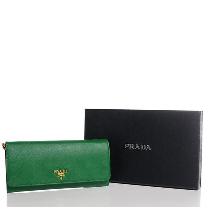 Prada Saffiano Metal Oro Chain Wallet Verde 5 of 10
