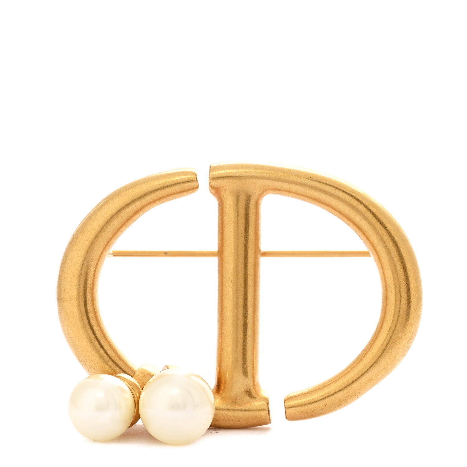 Christian Dior Pearl CD Logo Brooch Gold 1 of 4