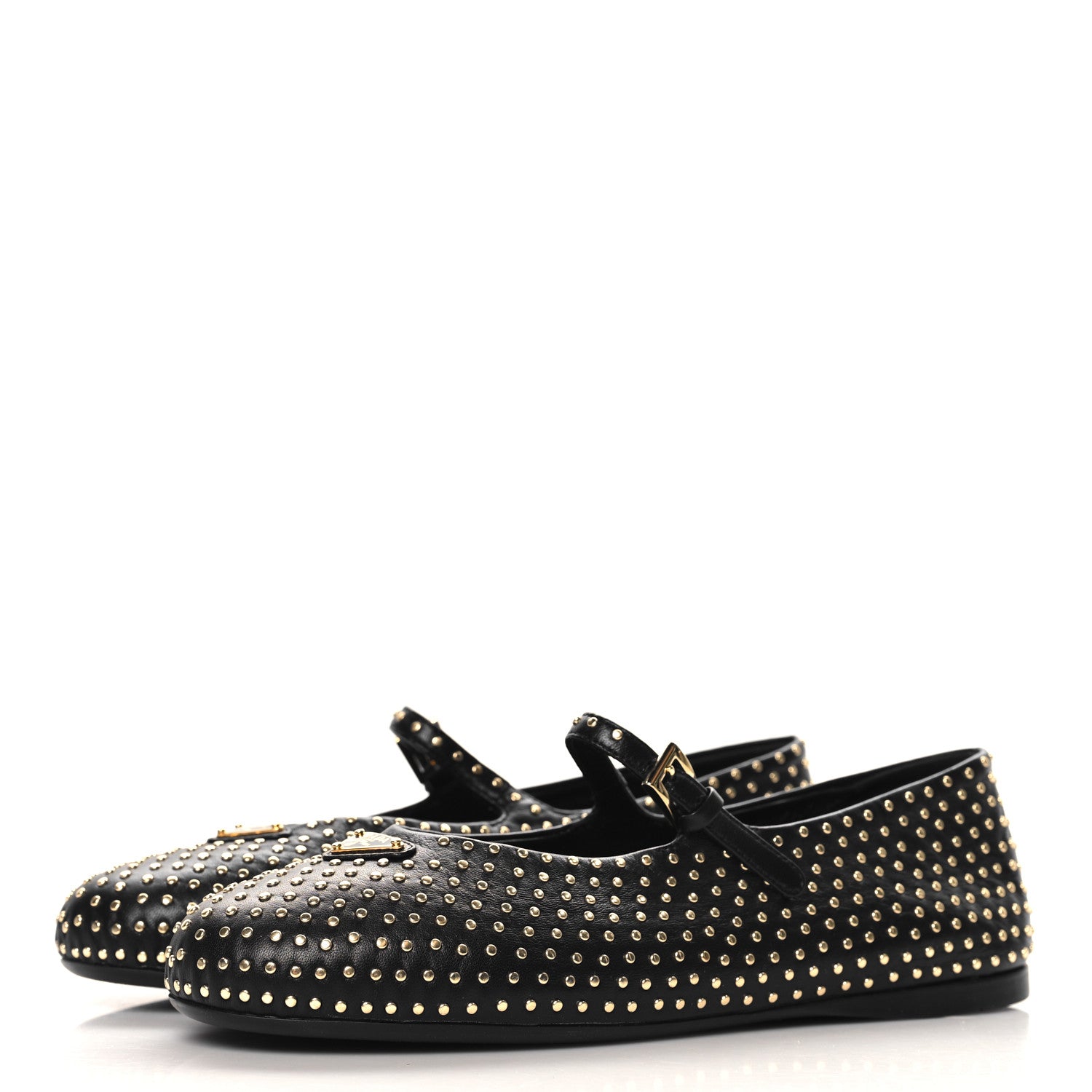 Prada Nappa Studded Metal Triangle Logo Ballet Flats 37 Black 4 of 9