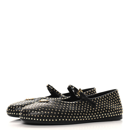 Prada Nappa Studded Metal Triangle Logo Ballet Flats 37 Black 4 of 9