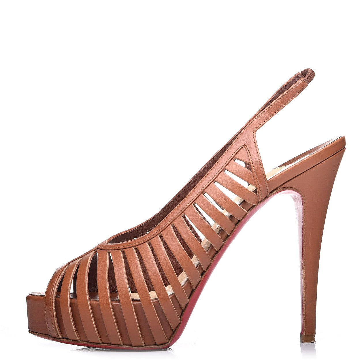 Christian Louboutin Calfskin Slingback Platform Pumps 37.5 Brown 1 of 12