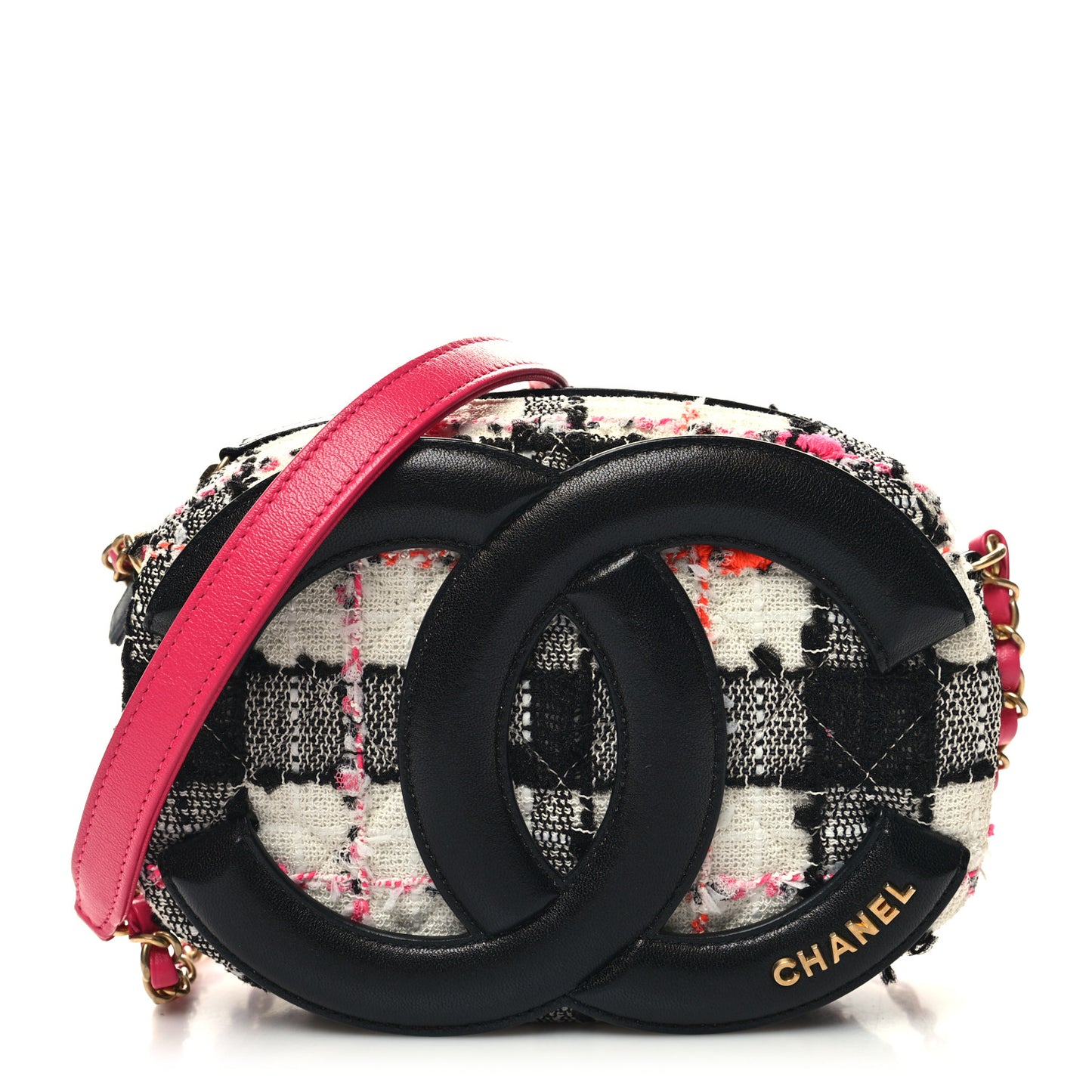 Tweed Lambskin Quilted Coco Midnight Camera Case White Black Multicolor