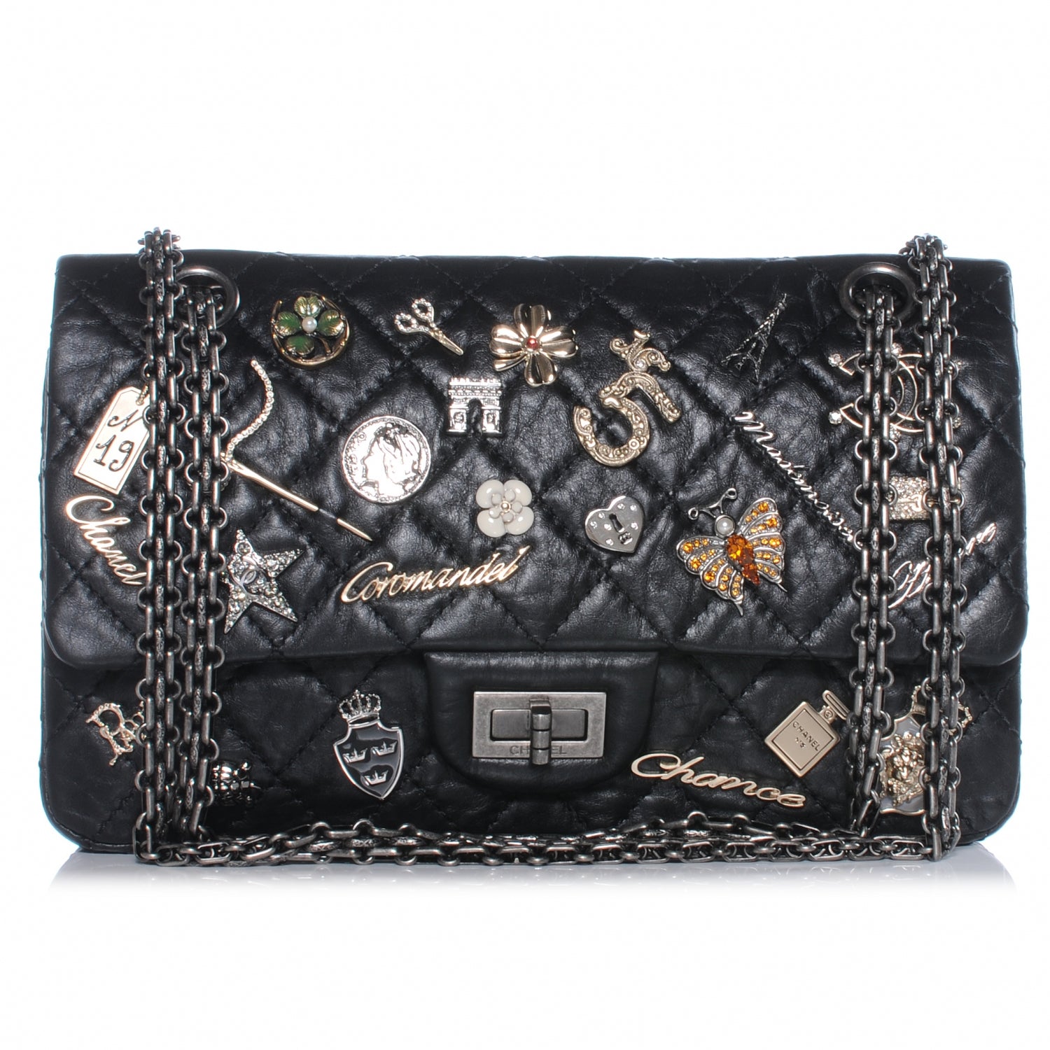 Chanel Aged Calfskin Lucky Charms 2.55 Reissue 225 Flap Black 1 of 7