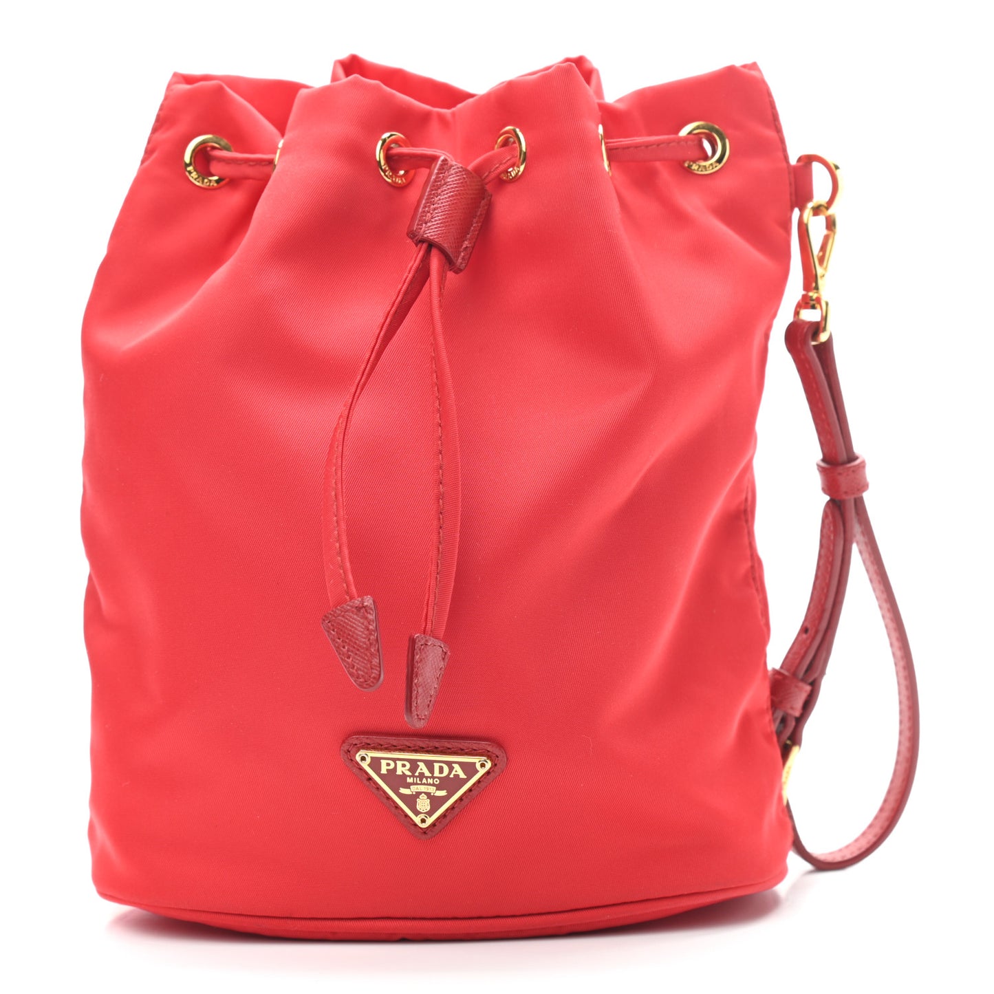 Saffiano Tessuto Nylon Vela Bucket Wristlet Rosso