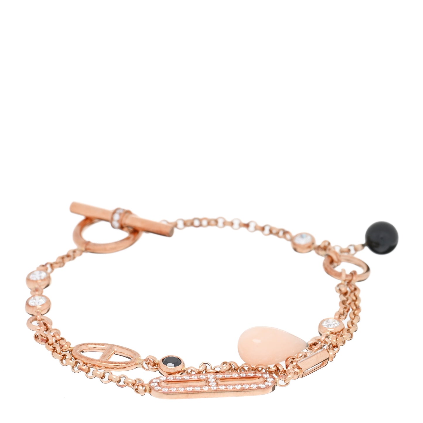 18K Rose Gold Diamond Pink Opal Onyx Black Spinel Chaos Bracelet