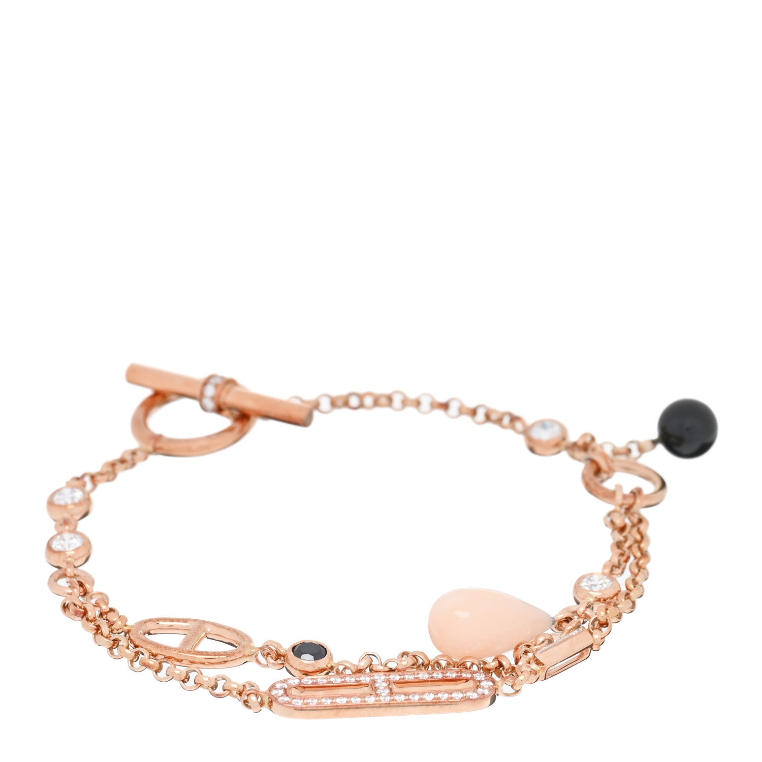 Hermes 18K Rose Gold Diamond Pink Opal Onyx Black Spinel Chaos Bracelet 1 of 4
