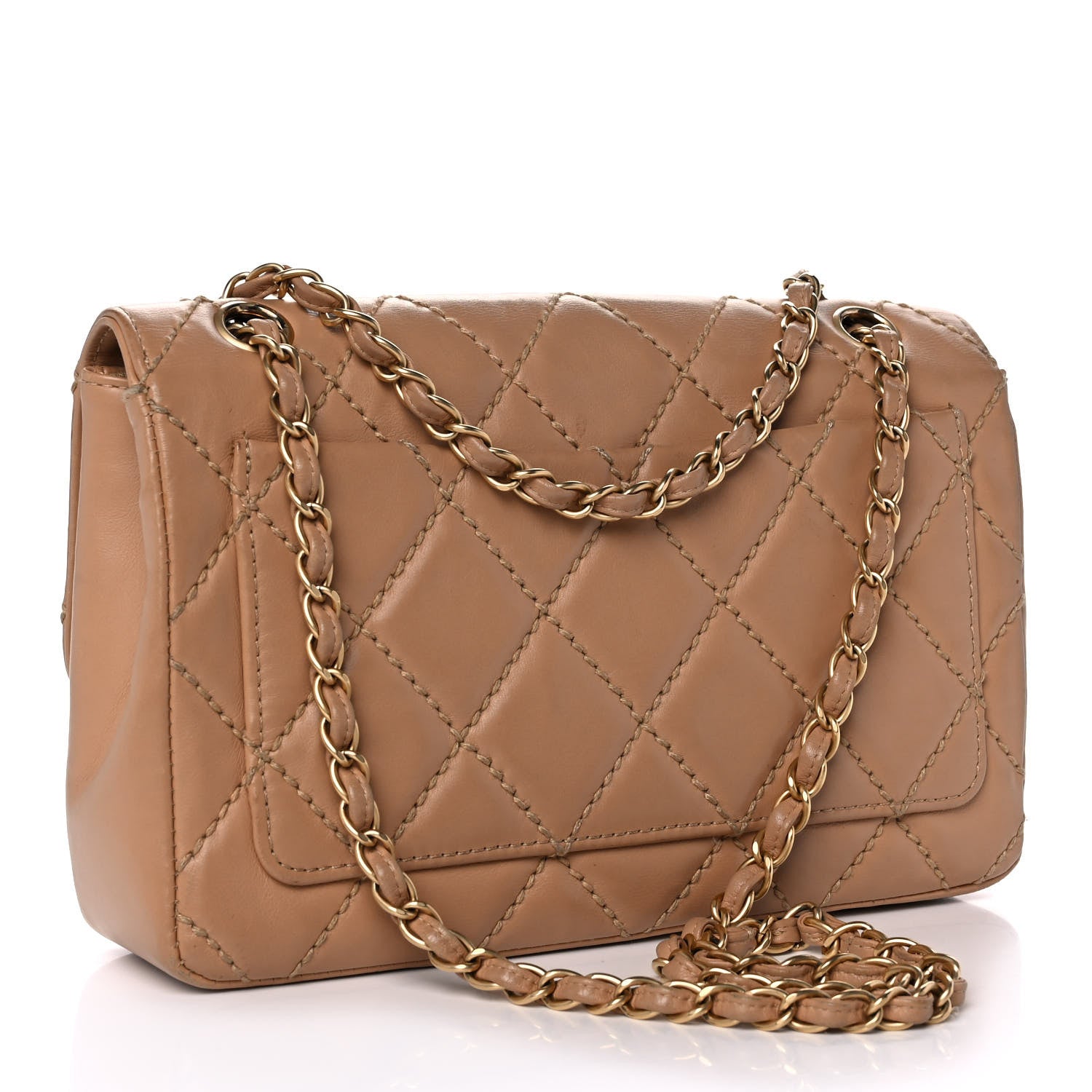 Chanel Calfskin Quilted Contrast Stitch Medium Flap Beige 2 of 9