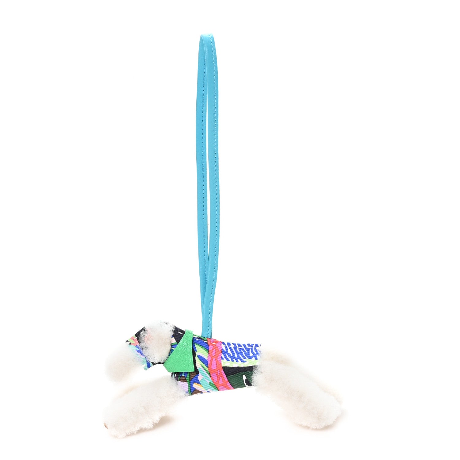 Hermes Milo Lambskin Shearling Silk Budy Charm Aloha Blue Hydra Vert Comics 1 of 4