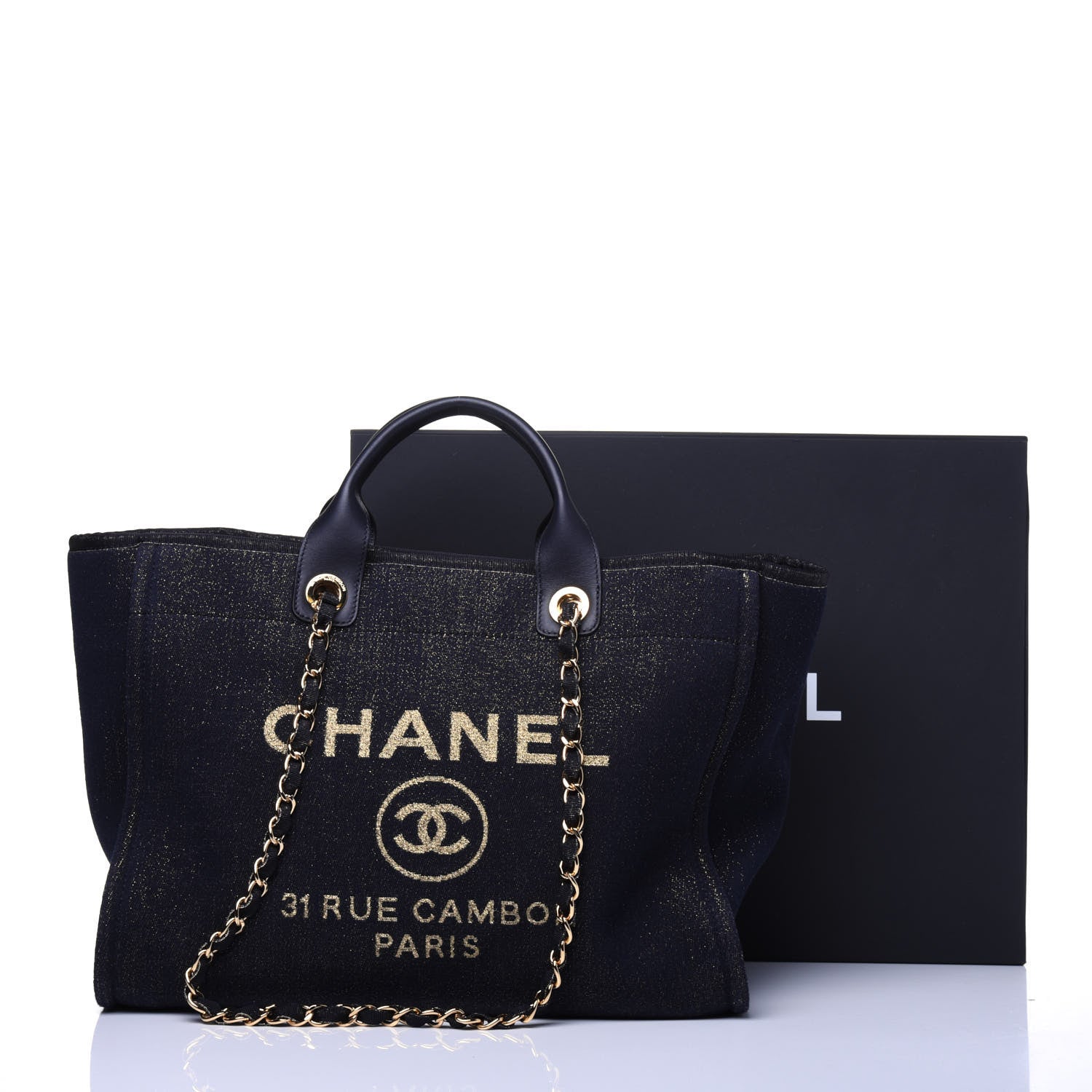 Chanel Lurex Canvas Medium Deauville Tote Navy Blue Gold 15 of 15